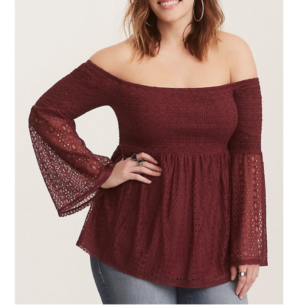 Torrid Burgundy Off-Shoulder Blouse